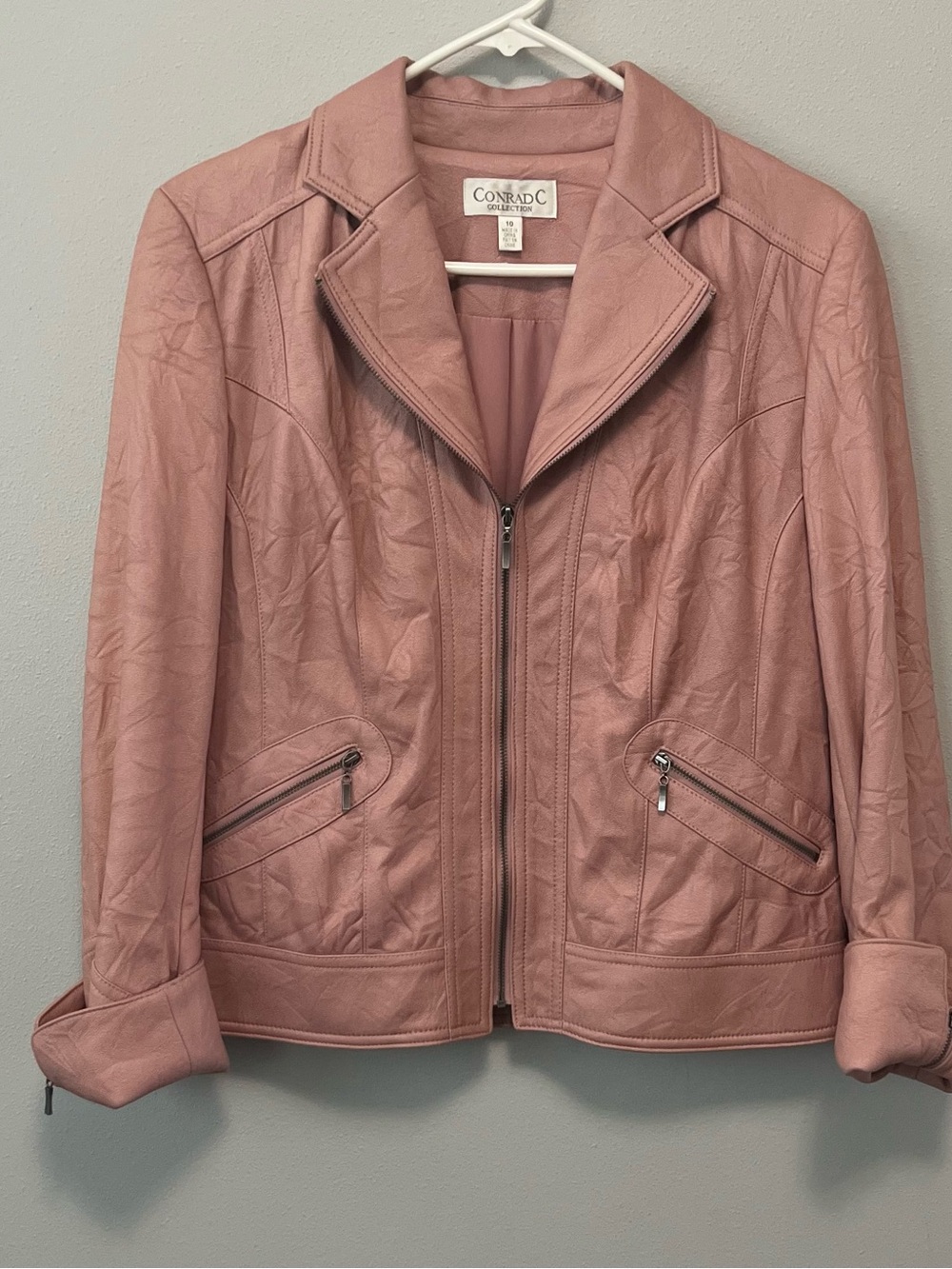 Conrad C Collection Pink Faux Leather Zip-Front Jacket Size 10